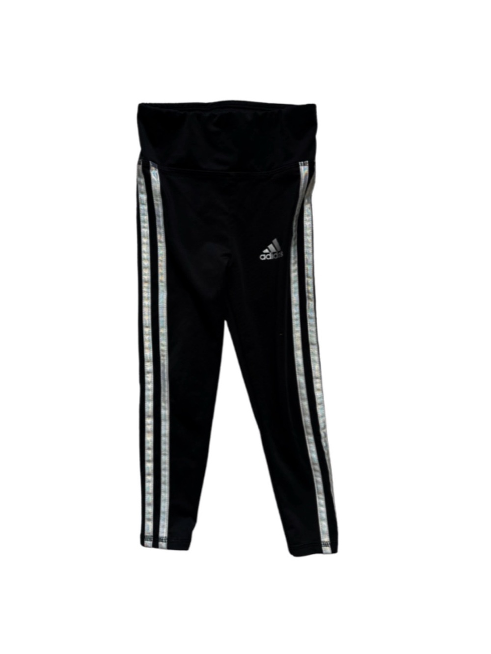Adidas Toddler Black High-Waist Leggings with Metallic Stripe 3T